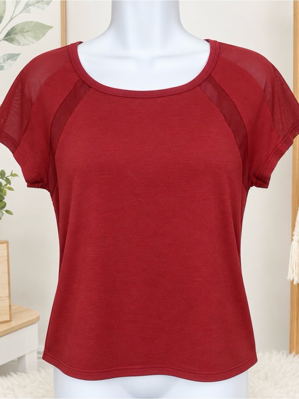 NWT Phoenix Paros Crop Tee Medium  Red Pear Mesh Short Sleeve Athletic Top Shirt